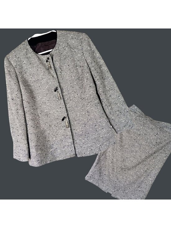 Mimmina Dresses & Skirts - Mimmina Italy Tweed Sparkle Skirt Suit Set Womens 10 Gray Career Vintage Blazer